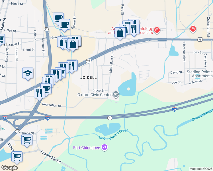 map of restaurants, bars, coffee shops, grocery stores, and more near 1027 Bruce Street in Oxford