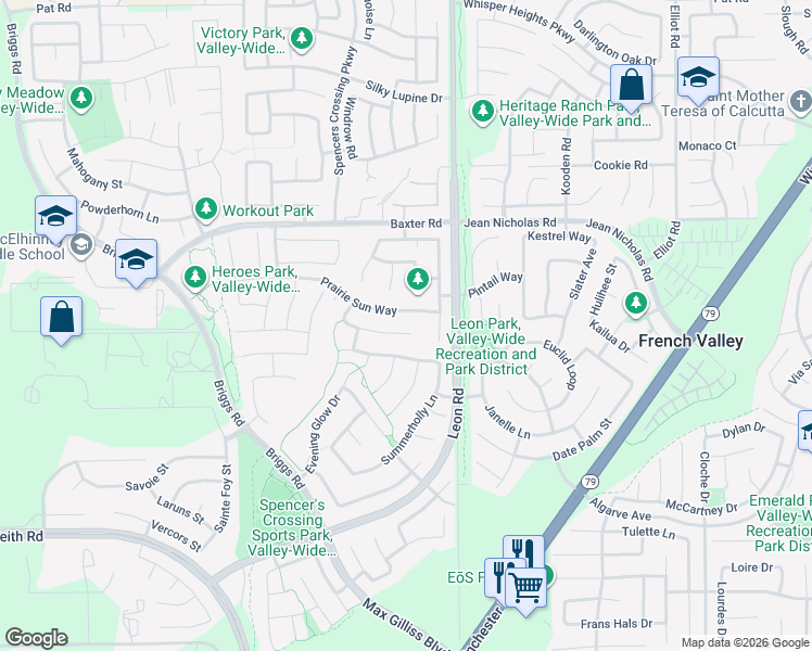 map of restaurants, bars, coffee shops, grocery stores, and more near 30874 Dropseed Drive in Murrieta