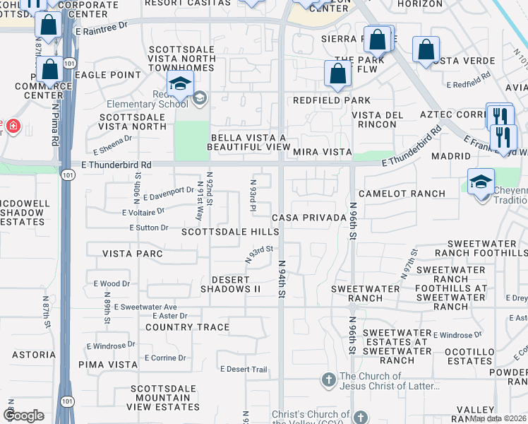 map of restaurants, bars, coffee shops, grocery stores, and more near 9378 East Celtic Drive in Scottsdale