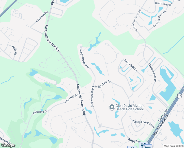 map of restaurants, bars, coffee shops, grocery stores, and more near 9616 Indigo Creek Boulevard in Murrells Inlet