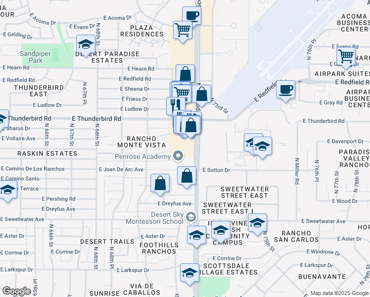 map of restaurants, bars, coffee shops, grocery stores, and more near 13440 North Scottsdale Road in Scottsdale