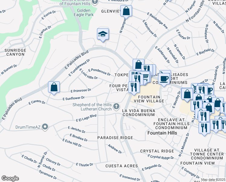 map of restaurants, bars, coffee shops, grocery stores, and more near 13700 North Fountain Hills Boulevard in Fountain Hills