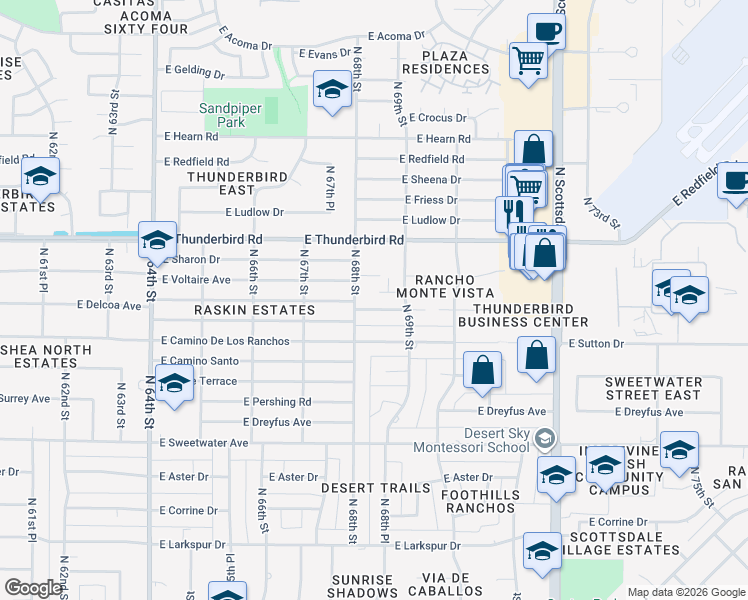 map of restaurants, bars, coffee shops, grocery stores, and more near 6822 East Presidio Road in Scottsdale