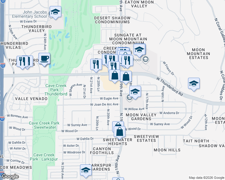 map of restaurants, bars, coffee shops, grocery stores, and more near 1924 West Voltaire Avenue in Phoenix
