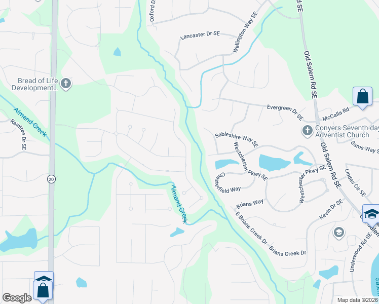 map of restaurants, bars, coffee shops, grocery stores, and more near 1531 Montauk Point in Conyers