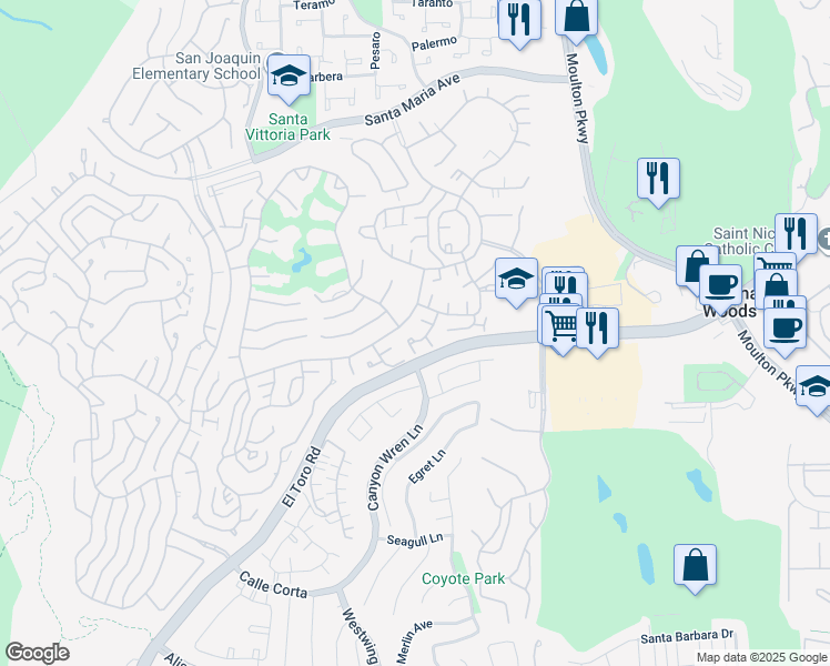 map of restaurants, bars, coffee shops, grocery stores, and more near 3211 Via Buena Vista Road in Laguna Woods