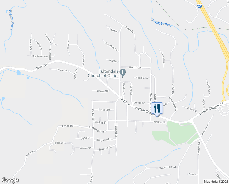 map of restaurants, bars, coffee shops, grocery stores, and more near 3016 Walker Chapel Road in Fultondale