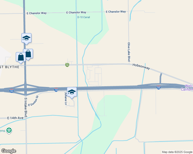 map of restaurants, bars, coffee shops, grocery stores, and more near 2450 East Hobsonway in Blythe
