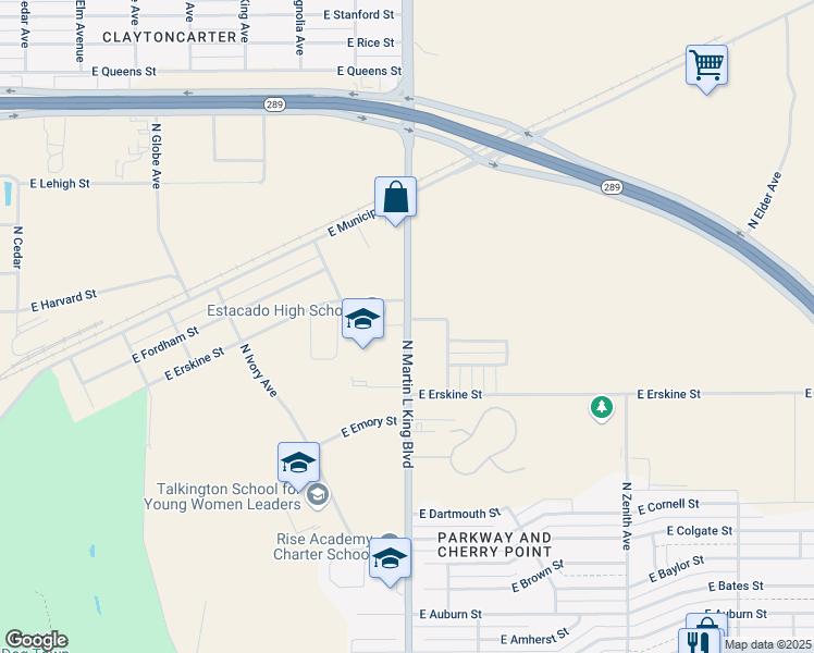 map of restaurants, bars, coffee shops, grocery stores, and more near 689-999 N Martin Luther King Blvd in Lubbock