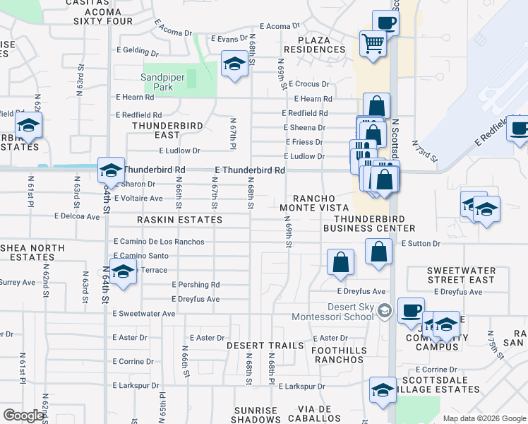 map of restaurants, bars, coffee shops, grocery stores, and more near 6822 East Presidio Road in Scottsdale