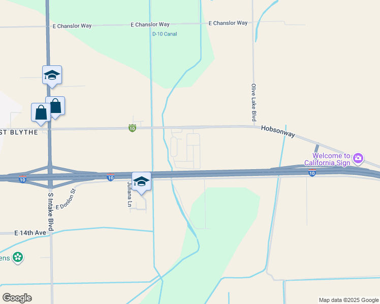 map of restaurants, bars, coffee shops, grocery stores, and more near 2450 East Hobsonway in Blythe