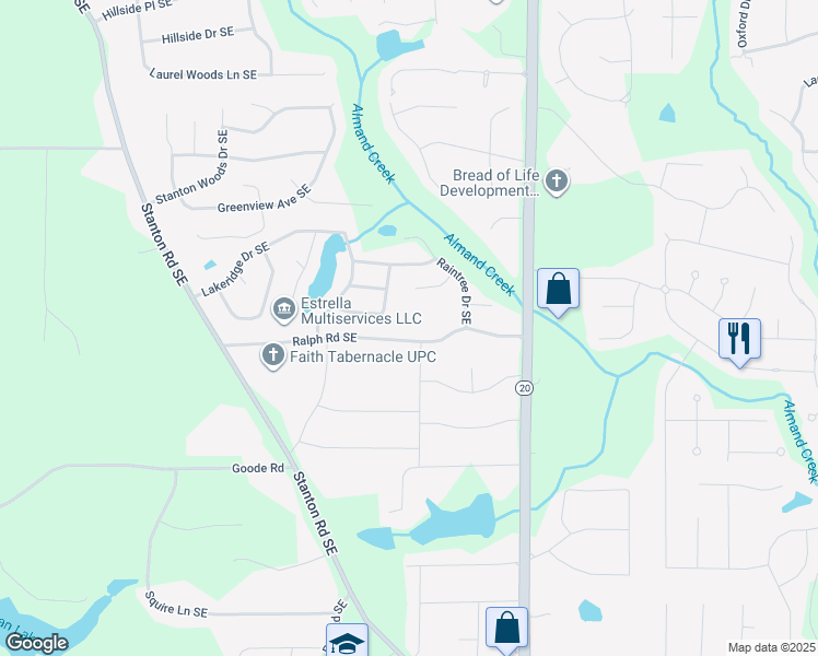 map of restaurants, bars, coffee shops, grocery stores, and more near 810 Ralph Road Southeast in Conyers