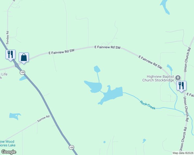 map of restaurants, bars, coffee shops, grocery stores, and more near 4904 East Fairview Road Southwest in Stockbridge