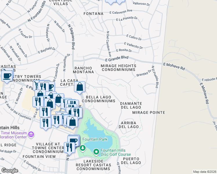map of restaurants, bars, coffee shops, grocery stores, and more near 13531 Vista Del Lago in Fountain Hills