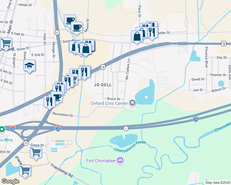 map of restaurants, bars, coffee shops, grocery stores, and more near 1027 Bruce Street in Oxford