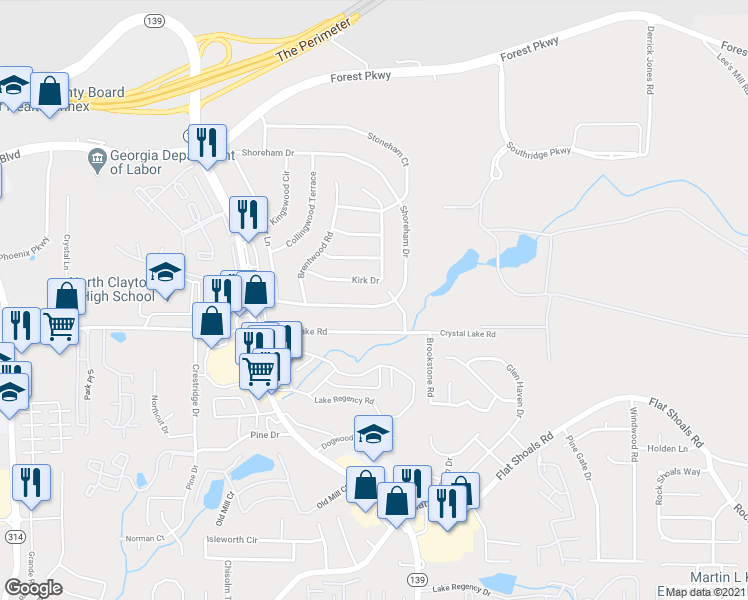 map of restaurants, bars, coffee shops, grocery stores, and more near 1166 Shoreham Drive in Atlanta