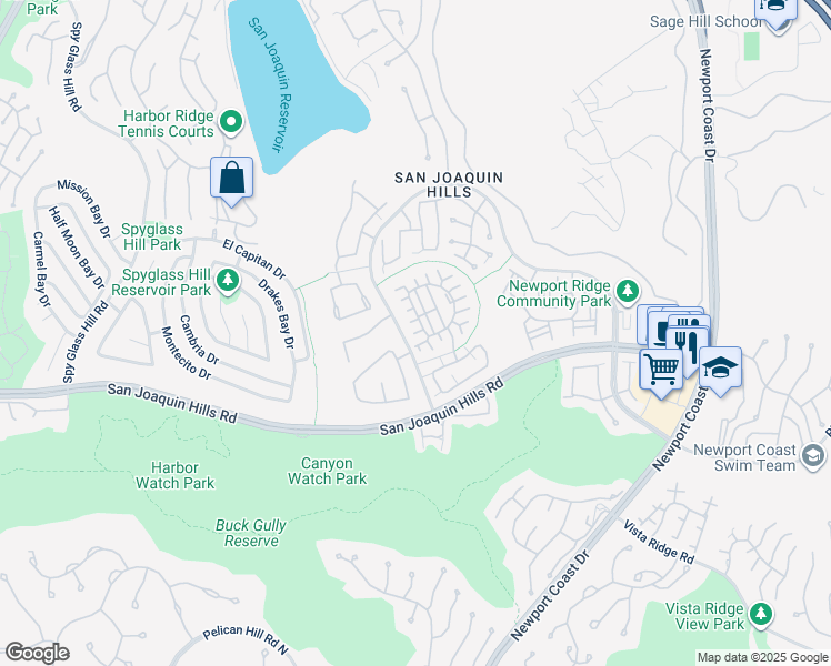 map of restaurants, bars, coffee shops, grocery stores, and more near 18 Lessay in Newport Beach