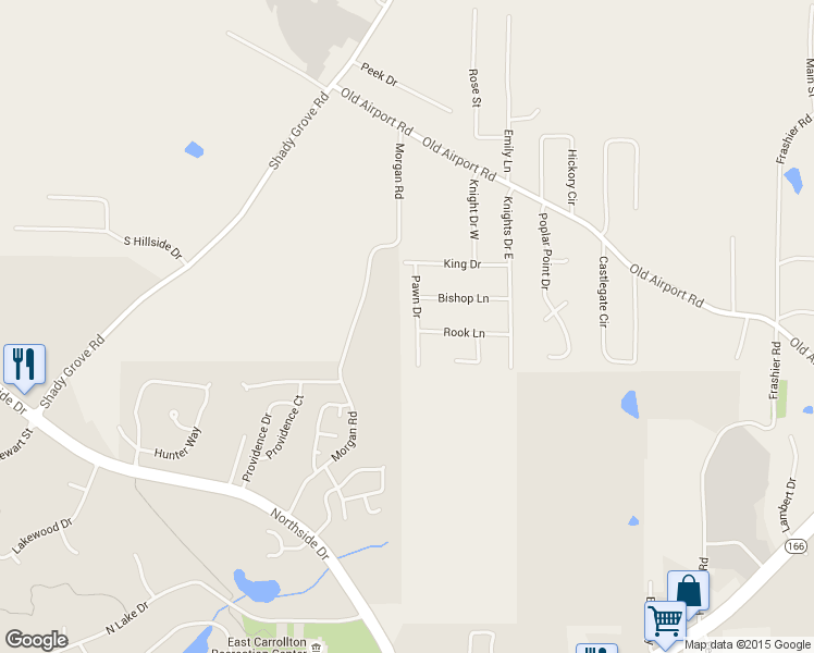map of restaurants, bars, coffee shops, grocery stores, and more near 65 Pawn Drive in Carrollton