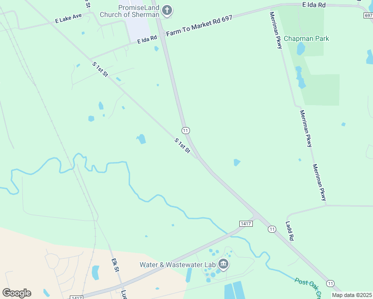 map of restaurants, bars, coffee shops, grocery stores, and more near 3000 South 1st Street in Sherman