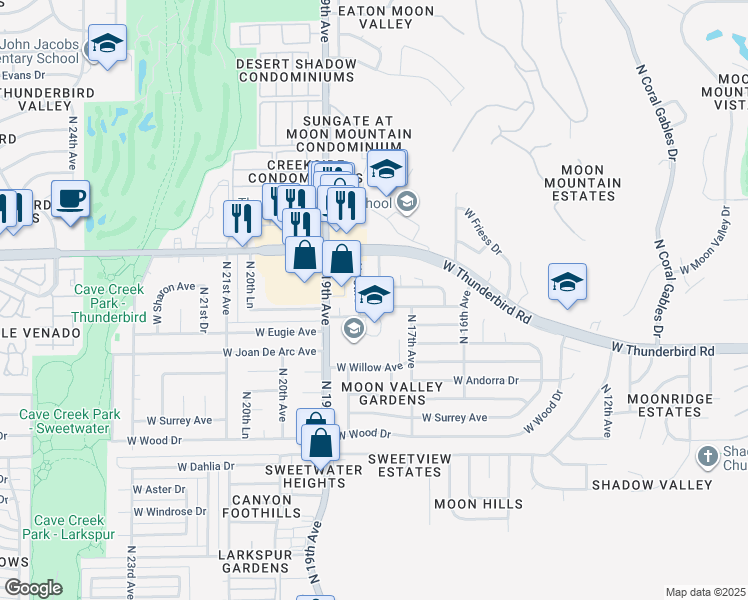 map of restaurants, bars, coffee shops, grocery stores, and more near 13432 North 18th Avenue in Phoenix