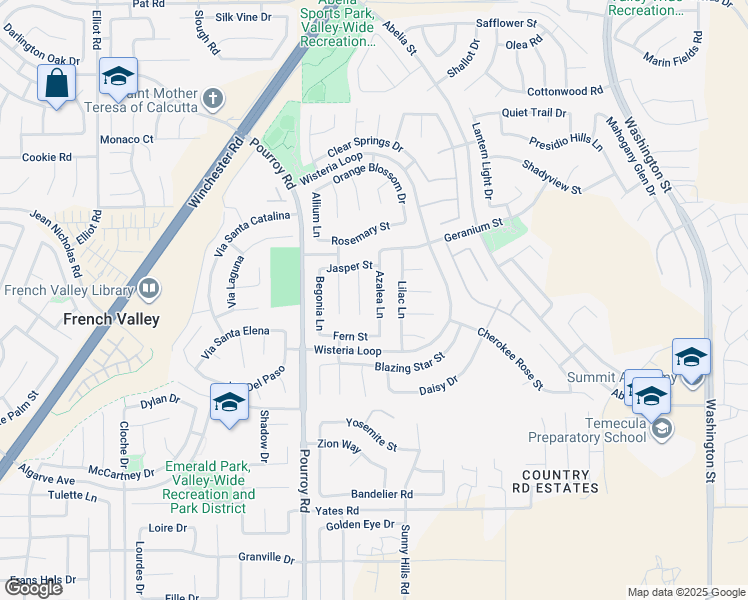 map of restaurants, bars, coffee shops, grocery stores, and more near 35229 Azalea Lane in Winchester