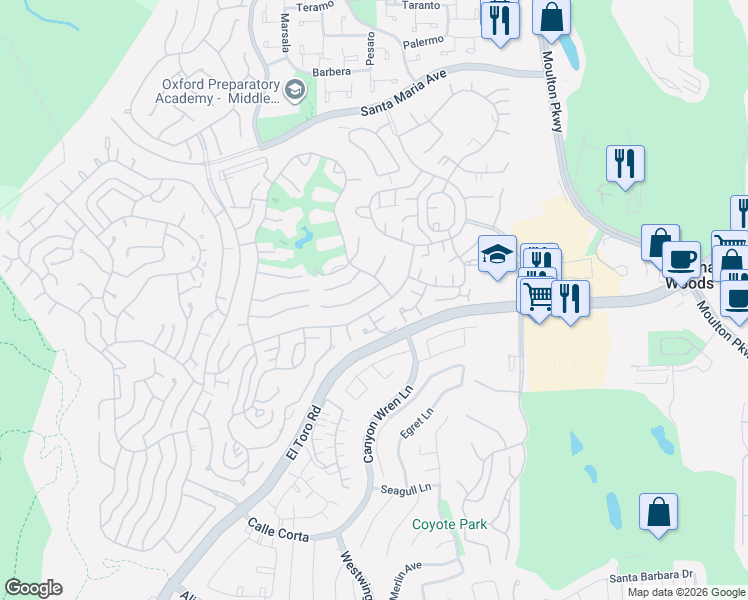 map of restaurants, bars, coffee shops, grocery stores, and more near 5415 Via Carrizo in Laguna Woods