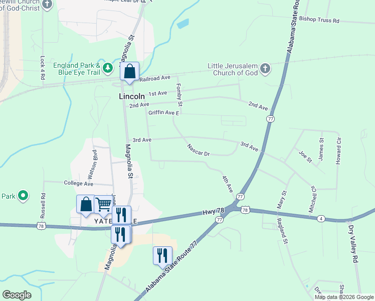 map of restaurants, bars, coffee shops, grocery stores, and more near 198 Nascar Drive in Lincoln