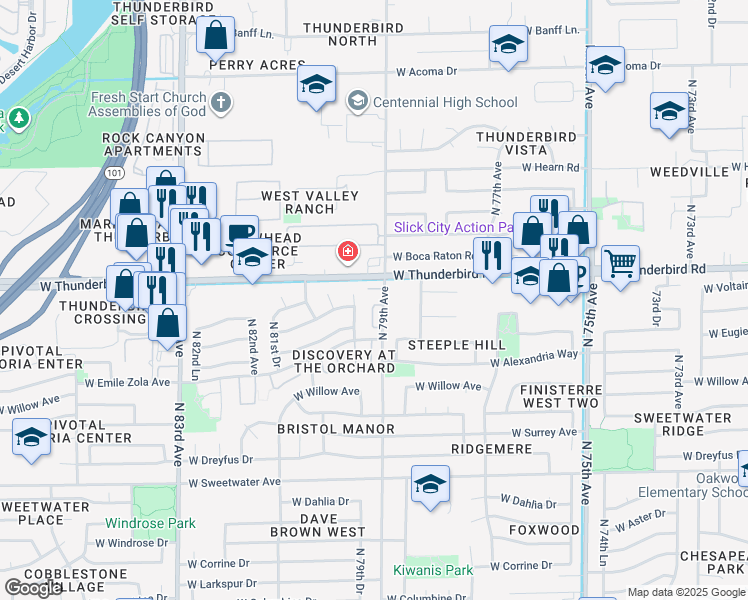 map of restaurants, bars, coffee shops, grocery stores, and more near 13651 North 79th Lane in Peoria