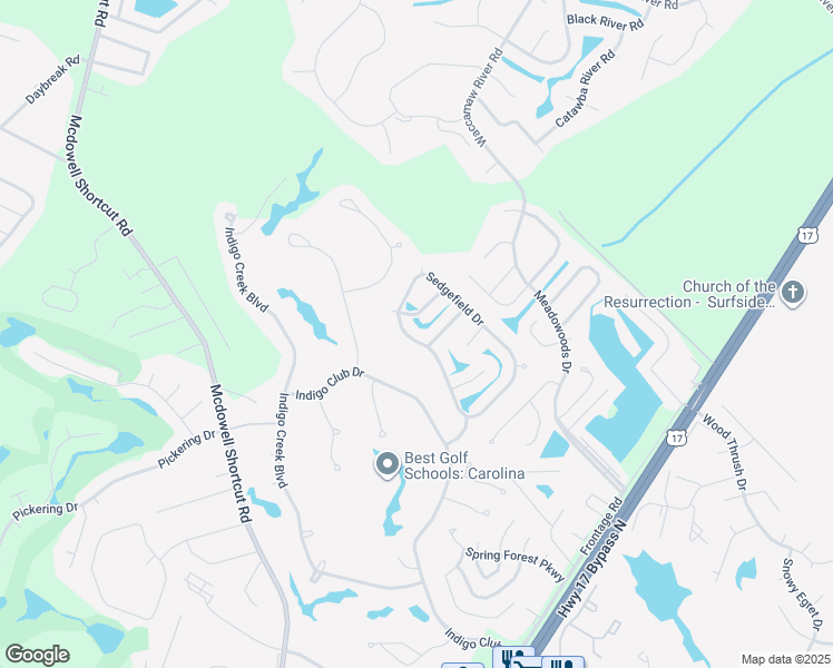 map of restaurants, bars, coffee shops, grocery stores, and more near 1638 Sedgefield Drive in Murrells Inlet