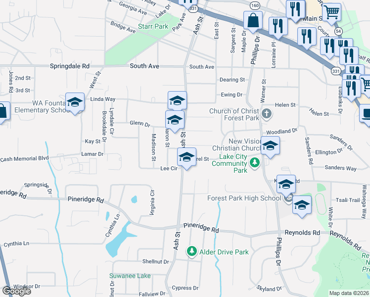 map of restaurants, bars, coffee shops, grocery stores, and more near 830 Laurel Street in Forest Park