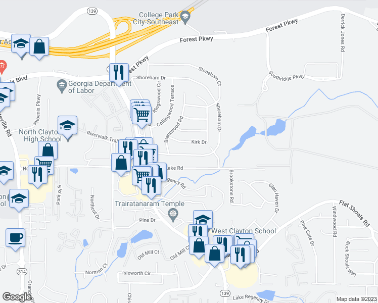 map of restaurants, bars, coffee shops, grocery stores, and more near 1150 Shoreham Drive in Atlanta