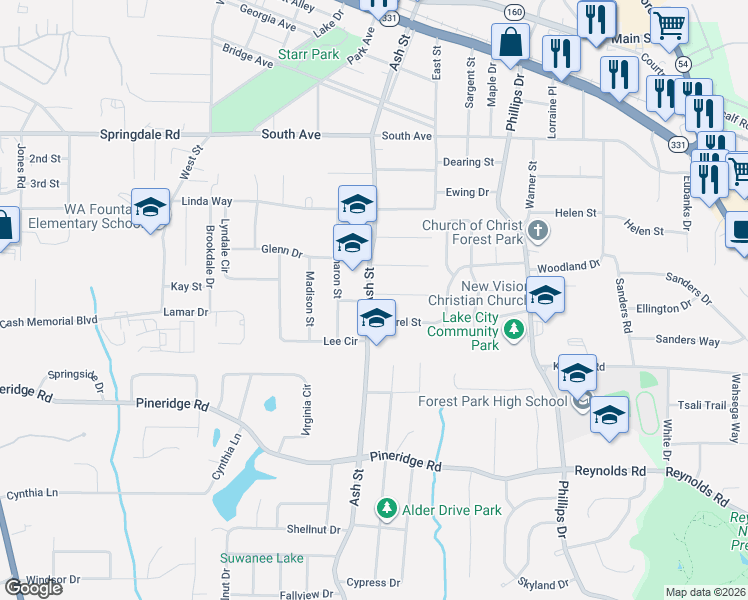 map of restaurants, bars, coffee shops, grocery stores, and more near 830 Laurel Street in Forest Park