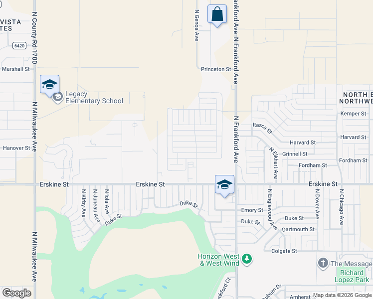 map of restaurants, bars, coffee shops, grocery stores, and more near 5828 Erskine Street in Lubbock