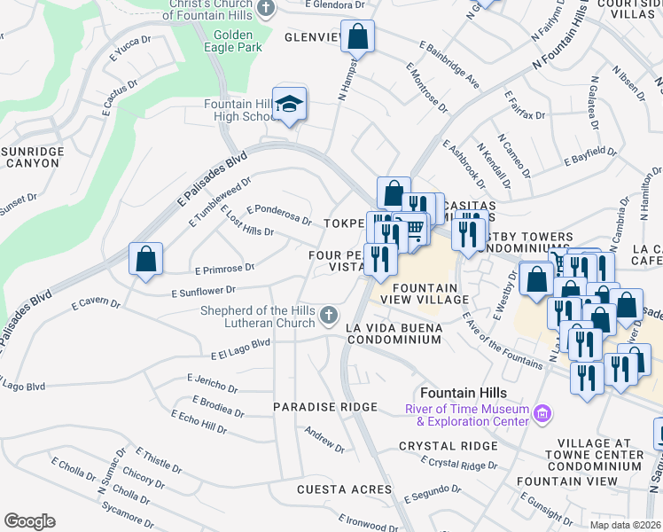 map of restaurants, bars, coffee shops, grocery stores, and more near 13700 North Fountain Hills Boulevard in Fountain Hills