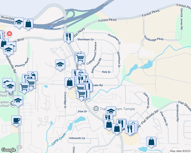 map of restaurants, bars, coffee shops, grocery stores, and more near 1130 Shoreham Drive in Atlanta