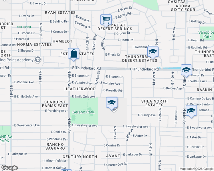 map of restaurants, bars, coffee shops, grocery stores, and more near 5832 East Presidio Road in Scottsdale