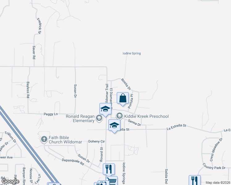 map of restaurants, bars, coffee shops, grocery stores, and more near 24050 Esmeralda Court in Wildomar