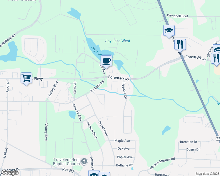 map of restaurants, bars, coffee shops, grocery stores, and more near 5360 Carver Road in Morrow