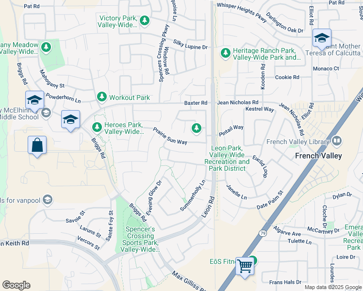 map of restaurants, bars, coffee shops, grocery stores, and more near 30833 Prairie Sun Way in Murrieta
