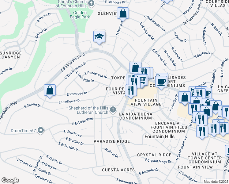 map of restaurants, bars, coffee shops, grocery stores, and more near 13700 North Fountain Hills Boulevard in Fountain Hills