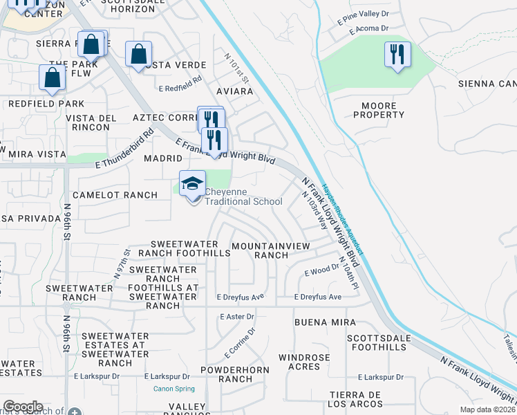 map of restaurants, bars, coffee shops, grocery stores, and more near 13549 North 102nd Place in Scottsdale