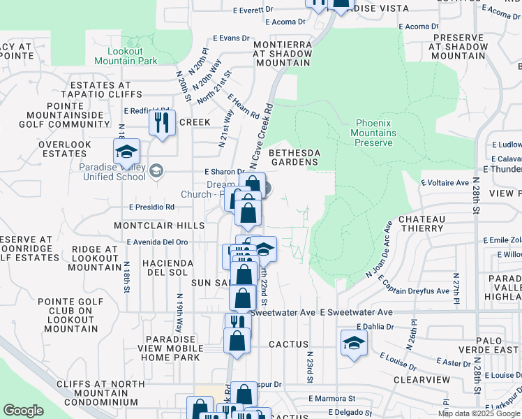 map of restaurants, bars, coffee shops, grocery stores, and more near 2215 West Eugie Avenue in Phoenix