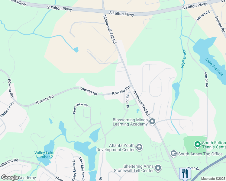 map of restaurants, bars, coffee shops, grocery stores, and more near 5188 Koweta Road in College Park