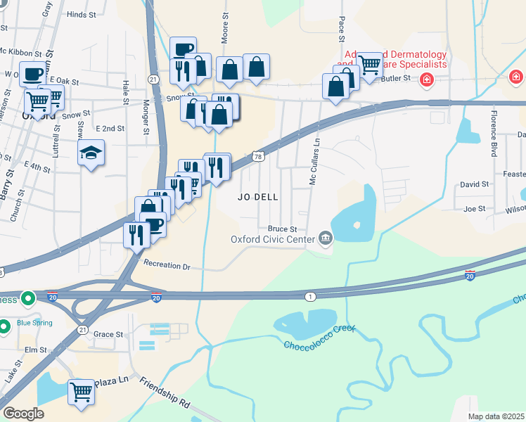 map of restaurants, bars, coffee shops, grocery stores, and more near 307 Lester Avenue in Oxford