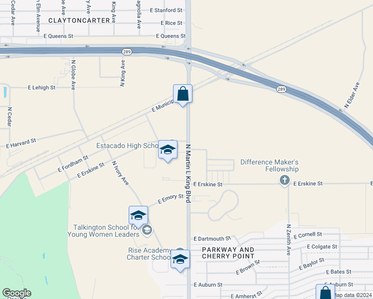 map of restaurants, bars, coffee shops, grocery stores, and more near 689 North Martin L King Boulevard in Lubbock