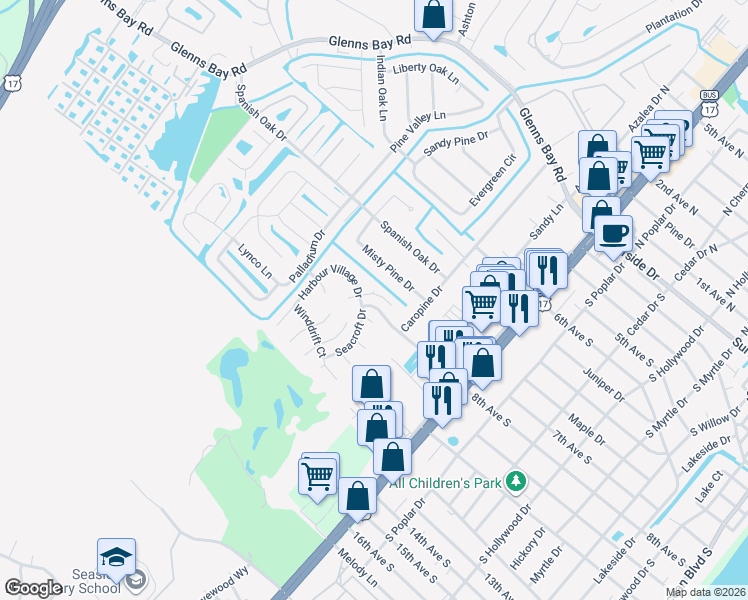 map of restaurants, bars, coffee shops, grocery stores, and more near 1906 Shell Court in Surfside Beach