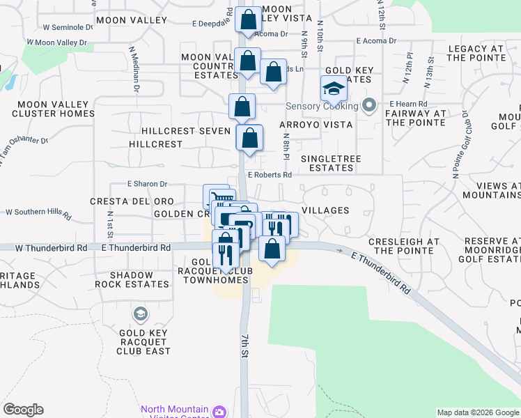 map of restaurants, bars, coffee shops, grocery stores, and more near 702 East Joan De Arc Avenue in Phoenix