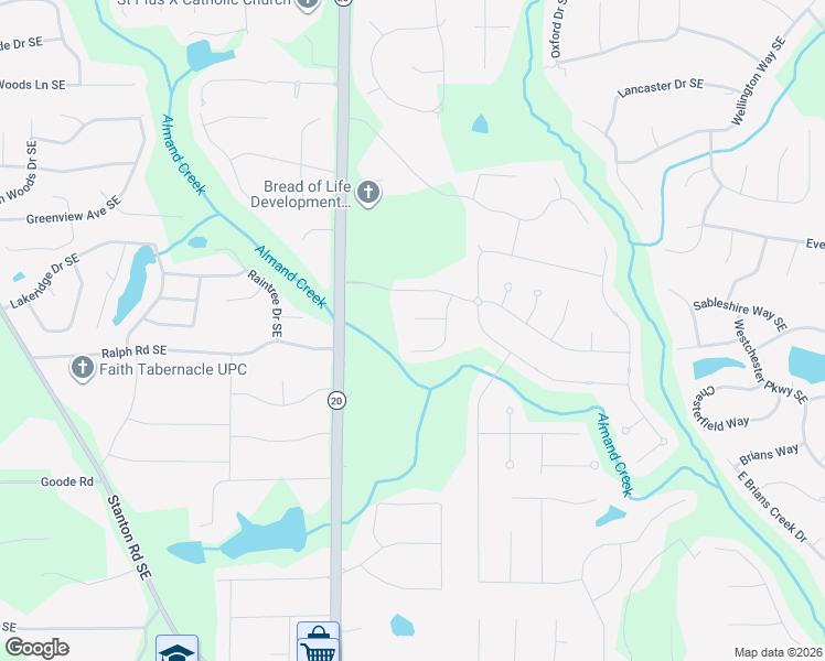 map of restaurants, bars, coffee shops, grocery stores, and more near 1239 Bracknell Court Southeast in Conyers