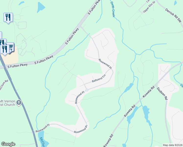 map of restaurants, bars, coffee shops, grocery stores, and more near 218 Tralee Circle in Fairburn