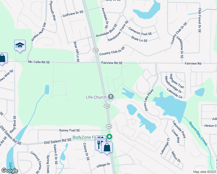 map of restaurants, bars, coffee shops, grocery stores, and more near 2012 Wyndham Place in Conyers